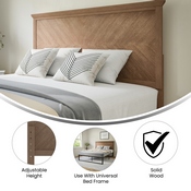 Fiona Queen Size Herringbone Wooden Adjustable Headboard for Universal Metal Bed Frames in Light Brown, MG-97881-QHB-Q-LTBRN-GG