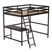 Riley Loft Bed Frame with Desk, Full Size Wooden Bed Frame with Protective Guard Rails & Ladder for Kids, Teens and Adults - Espresso, MH-LBD5-ESP-F-GG