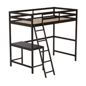 Riley Loft Bed Frame with Desk, Twin Size Wooden Bed Frame with Protective Guard Rails & Ladder for Kids, Teens and Adults - Espresso, MH-LBD5-ESP-T-GG