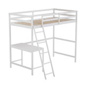 Riley Loft Bed Frame with Desk, Twin Size Wooden Bed Frame with Protective Guard Rails & Ladder for Kids, Teens and Adults - White, MH-LBD5-WH-T-GG