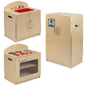 Children's Wooden Kitchen Set - Stove, Sink and Refrigerator for Commercial or Home Use - Safe, Kid Friendly Design, MK-DP00KTCHN-GG