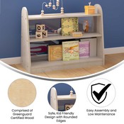 Bright Beginnings Commercial Grade 3 Shelf Double Sided WoodenClassroom StorageUnit with Clear Plastic Divider, Safe, Kid Friendly Design, Natural