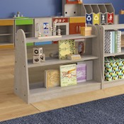 Bright Beginnings Commercial Grade 3 Shelf Double Sided WoodenClassroom StorageUnit with Clear Plastic Divider, Safe, Kid Friendly Design, Natural
