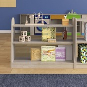 Bright Beginnings Commercial Grade 3 Shelf Double Sided WoodenClassroom StorageUnit with Clear Plastic Divider, Safe, Kid Friendly Design, Natural