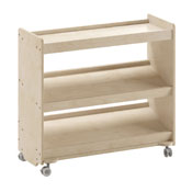 Bright Beginnings Commercial Space Saving Wooden Mobile Classroom Storage Cart, 3 Angled Shelves, Locking Caster Wheels, Kid Friendly Design, Natural