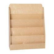Hercules 4 Shelf Single-Sided Kids Natural Wooden Book & Magazine Display Stand - Safe, Kid Friendly Design for Commercial or Home Use, MK-STR800L-GG