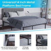 Bentley Universal 14 Inch Metal Platform Bed Frame - No Box Spring Needed w/ Steel Slat Support and Quick Lock Functionality - Queen, MP-XU-BD10001-Q-BK-GG