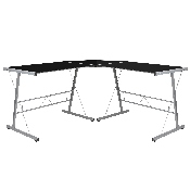 Black Glass L-Shape Corner Computer Desk with Silver Metal Frame, NAN-CD-22181-BK-GG