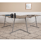 Black Glass L-Shape Corner Computer Desk with Silver Metal Frame, NAN-CD-22181-BK-GG