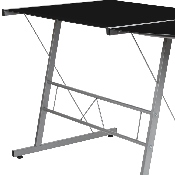 Black Glass L-Shape Corner Computer Desk with Silver Metal Frame, NAN-CD-22181-BK-GG