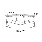 Glass L-Shape Computer Desk with Silver Metal Frame, NAN-CD-22181-GG