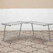 Glass L-Shape Computer Desk with Silver Metal Frame, NAN-CD-22181-GG