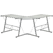 Glass L-Shape Computer Desk with Silver Metal Frame, NAN-CD-22181-GG