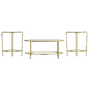 Astoria Collection 3 Piece Coffee and End Table Set with Glass Tops and Matte Gold Frames, NAN-CEK-1-GG