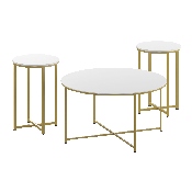 Hampstead Collection 3 Piece Coffee and End Table Set in White with Matte Gold Frames, NAN-CEK-12-GG