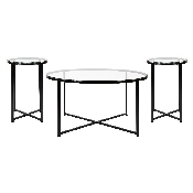 Greenwich Collection Coffee and End Table Set - Clear Glass Top with Matte Black Frame - 3 Piece Occasional Table Set, NAN-CEK-1786-BK-GG