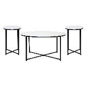 Hampstead Collection Coffee and End Table Set - White Laminate Top with Matte Black Crisscross Frame, 3 Piece Table Set, NAN-CEK-1787-BK-GG