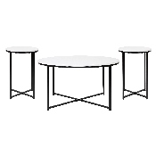 Hampstead Collection Coffee and End Table Set - White Marbled Laminate Top & Matte Black Crisscross Frame, 3 Piece Table Set, NAN-CEK-1787-MRBL-BK-GG