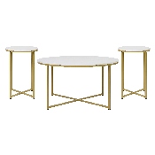 Hampstead Collection Coffee and End Table Set - White Marbled Laminate Top & Matte Gold Crisscross Frame, 3 Piece Table Set, NAN-CEK-1787-MRBL-GG