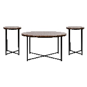 Hampstead Collection Coffee and End Table Set - Walnut Laminate Top & Matte Black Crisscross Frame, 3 Piece Table Set, NAN-CEK-1787-WAL-BK-GG