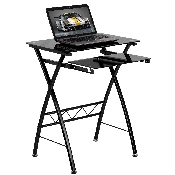 Black Tempered Glass Computer Desk with Pull-Out Keyboard Tray, NAN-CP-60-GG