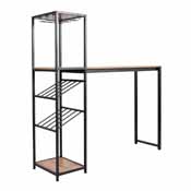 Jura Metal Bar and Wine Table with 2 Slanted Shelves for Bottle Storage and Hanging Glass Storage, Black Frame with Light Brown Melamine Table Top, NAN-F-HY-B23102-BLKBRN-GG