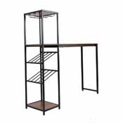 Jura Metal Bar and Wine Table with 2 Slanted Shelves for Bottle Storage and Hanging Glass Storage, Black Frame with Walnut Melamine Table Top, NAN-F-HY-B23102-BLKWLN-GG