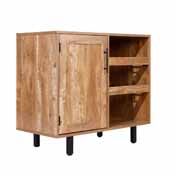 Elmont Classic Bar and Sideboard with Shaker Style Single Door Cabinet with Hanging Glass Storage and Open Bottle Shelves, Light Brown, NAN-F-HY-B23113-LTBRN-GG