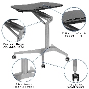 Mobile Sit-Down, Stand-Up Black Computer Ergonomic Desk with 28.25"W Top (Adjustable Range 29" - 41"), NAN-IP-10-BK-GG
