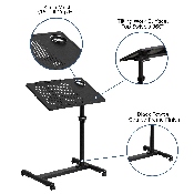 Black Adjustable Height Steel Mobile Computer Desk, NAN-JG-06B-BK-GG