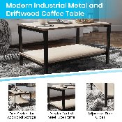 Finley Modern Industrial 2 Tier Rectangular Metal and Driftwood Coffee Table, NAN-JH-17163-GG
