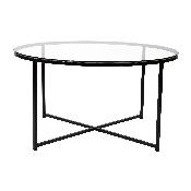 Greenwich Collection Coffee Table - Modern Clear Glass Accent Table with Crisscross Matte Black Frame, NAN-JH-1786CT-BK-GG