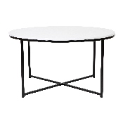 Hampstead Collection Coffee Table - Modern White Marble Finish Accent Table with Crisscross Matte Black Frame, NAN-JH-1787CT-MRBL-BK-GG