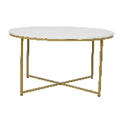 Hampstead Collection Coffee Table - Modern White Marble Finish Accent Table with Crisscross Matte Gold Frame, NAN-JH-1787CT-MRBL-GG