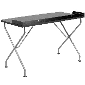 Black Computer Desk with Raised Border and Silver Metal Frame, NAN-JN-2116-BK-GG