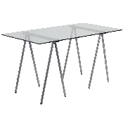 Glass Computer Desk with Silver Metal Frame, NAN-JN-2119-GG