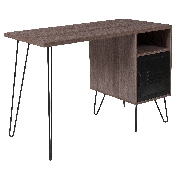 Woodridge Collection Rustic Wood Grain Finish Computer Desk with Metal Cabinet Door and Black Metal Legs, NAN-JN-21735T-GG