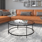 Astoria Collection Round Coffee Table - Modern Clear Glass Coffee Table with Matte Black Frame, NAN-JN-21750CT-BK-GG