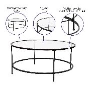Astoria Collection Round Coffee Table - Modern Clear Glass Coffee Table with Matte Black Frame, NAN-JN-21750CT-BK-GG