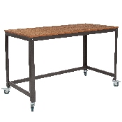 Livingston Collection Computer Table and Desk in Brown Oak Wood Grain Finish with Metal Wheels, NAN-JN-2522D-GG