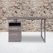 Harwood Light Ash Wood Grain Finish Computer Desk with Two Drawers and Silver Metal Frame, NAN-JN-2634-GG