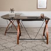 Black Glass L-Shape Corner Computer Desk with Pull-Out Keyboard Tray, NAN-JN-2824SL-COMBO-BK-GG