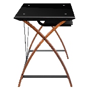 Black Glass L-Shape Corner Computer Desk with Pull-Out Keyboard Tray, NAN-JN-2824SL-COMBO-BK-GG