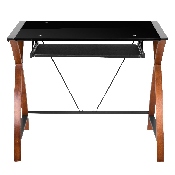 Black Glass L-Shape Corner Computer Desk with Pull-Out Keyboard Tray, NAN-JN-2824SL-COMBO-BK-GG