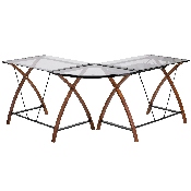 Glass L-Shape Desk with Pull-Out Keyboard Tray, NAN-JN-2824SL-COMBO-GG