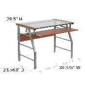 Glass Computer Desk with Pull-Out Keyboard Tray and Bowed Front Frame, NAN-JN-2940-GG