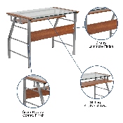 Glass Computer Desk with Pull-Out Keyboard Tray and Bowed Front Frame, NAN-JN-2940-GG