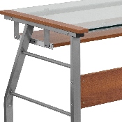 Glass Computer Desk with Pull-Out Keyboard Tray and Bowed Front Frame, NAN-JN-2940-GG