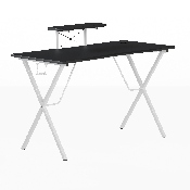 Black Gaming Desk and White Frame with Cup Holder, Headphone Hook, and Monitor/Smartphone Stand, NAN-RS-G1031-BK-WH-GG