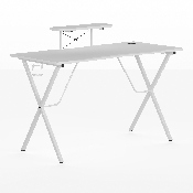 White Gaming Desk with Cup Holder, Headphone Hook, and Monitor/Smartphone Stand, NAN-RS-G1031-WH-GG